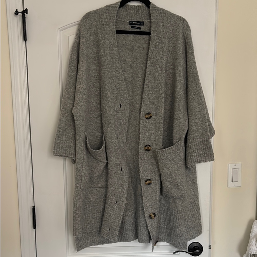 Zara Grey Cozy Knit Cardigan Sweater with Open Front